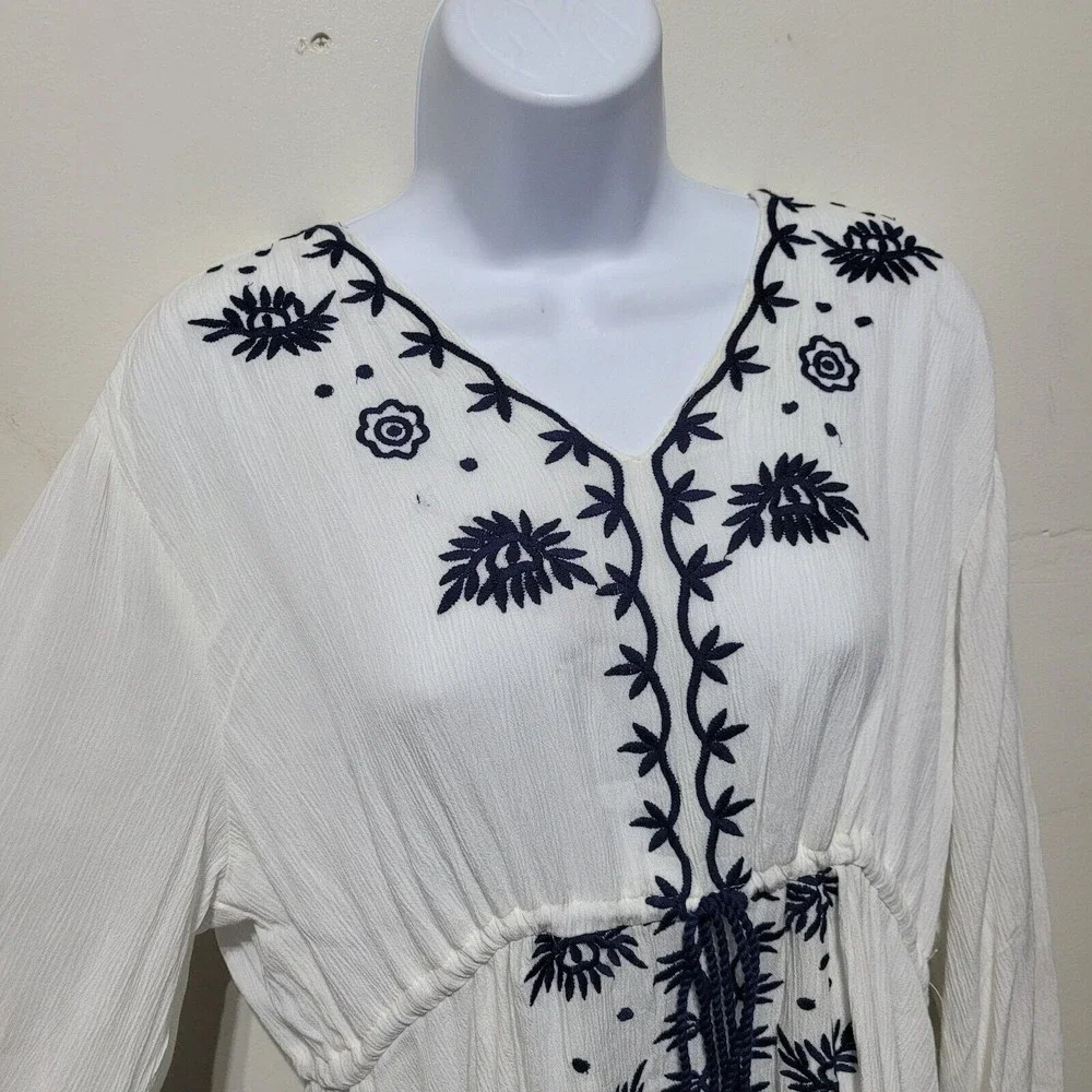 CC Chic Connection White Bohemian Nsvy Embroidered Dress L - Picture 2 of 6